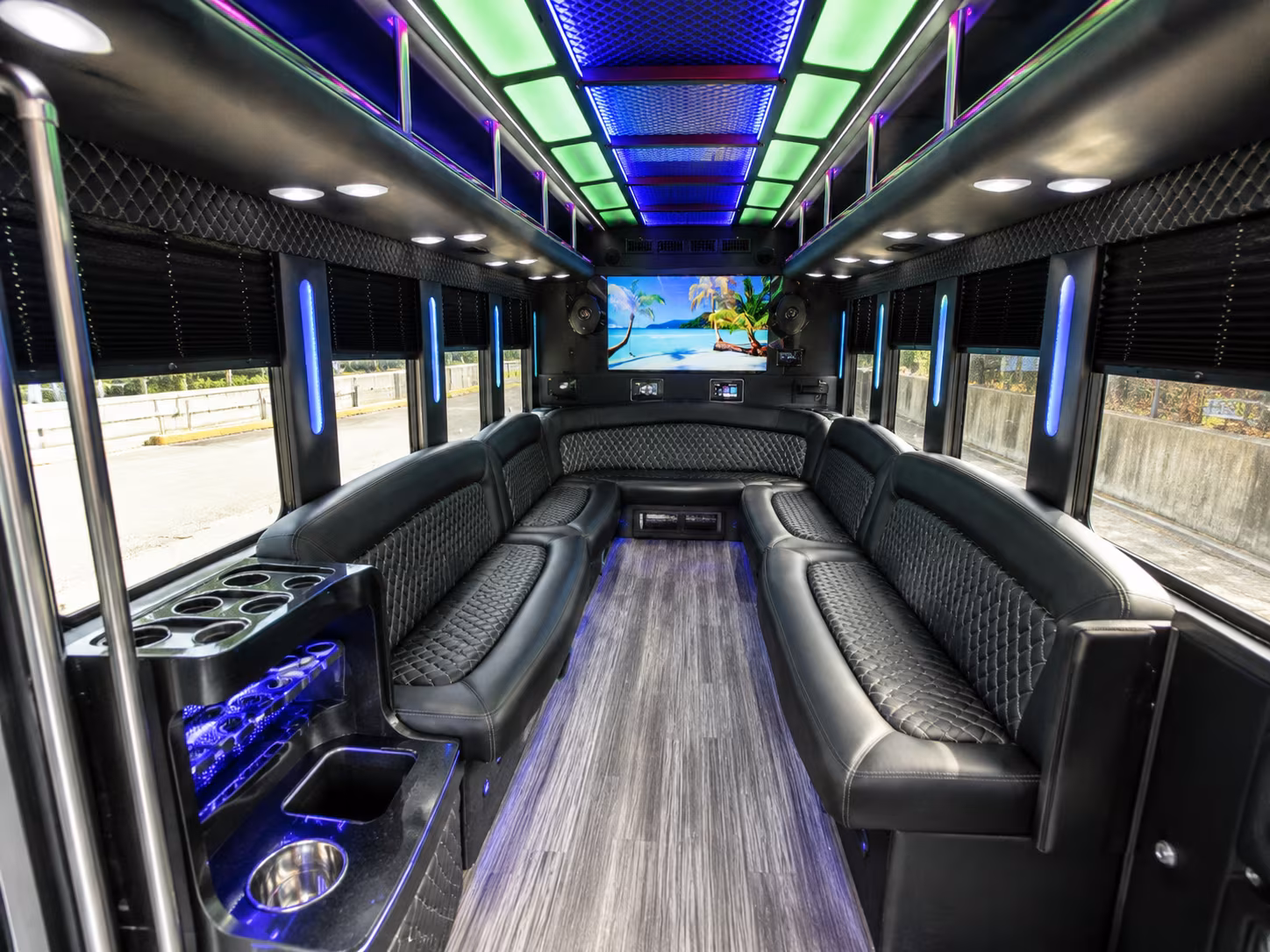 pico rivera 18 passenger party bus inside