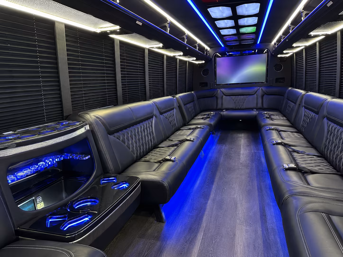 pico rivera 20 passenger party bus inside