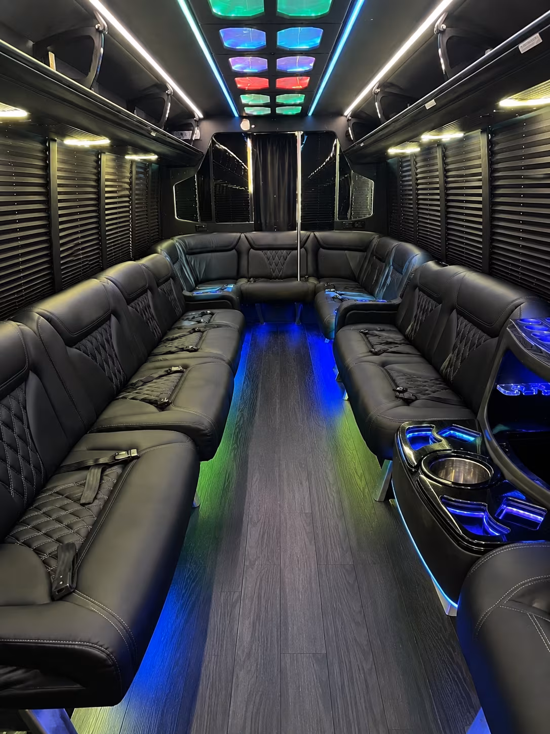 pico rivera 20 passenger party bus interior